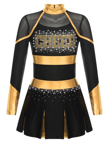 Jugaoge Mädchen Cheerleading Uniform Glitzer Kleid mit Faltenrock Metallic Streifen Sport Tanz Kleidung Halloween Wettbewerb Show Outfits Schwarz Gold 134-140 Jugaoge Mädchen Cheerleading Uniform Glitzer Kleid mit Faltenrock Metallic Streifen Sport Tanz Kleidung Halloween Wettbewerb Show Outfits Schwarz Gold 134-140 von Jugaoge