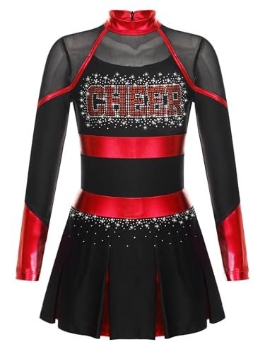 Jugaoge Mädchen Cheerleading Uniform Glitzer Kleid mit Faltenrock Metallic Streifen Sport Tanz Kleidung Halloween Wettbewerb Show Outfits Schwarz Rot 146-152 Jugaoge Mädchen Cheerleading Uniform Glitzer Kleid mit Faltenrock Metallic Streifen Sport Tanz Kleidung Halloween Wettbewerb Show Outfits Schwarz Rot 146-152 von Jugaoge