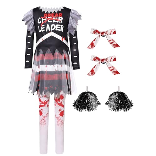 Jugaoge Mädchen Halloween Kostüm Horror Cheerleading Uniformen Schule Outfit Langarm Shirt mit Faltenrock und Kniestrümpfe Handblumen Bowknot Haarband Schwarz 128-134 Jugaoge Mädchen Halloween Kostüm Horror Cheerleading Uniformen Schule Outfit Langarm Shirt mit Faltenrock und Kniestrümpfe Handblumen Bowknot Haarband Schwarz 128-134 von Jugaoge
