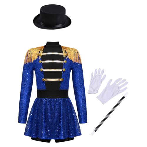 Jugaoge Mädchen Pailetten Zirkusdirektor Kleid Langarm Militärische Jacke und Rock + Gentleman Zauberer Hut mit Weiße Handschuhe und Zauberstab Blau 158-164 Jugaoge Mädchen Pailetten Zirkusdirektor Kleid Langarm Militärische Jacke und Rock + Gentleman Zauberer Hut mit Weiße Handschuhe und Zauberstab Blau 158-164 von Jugaoge