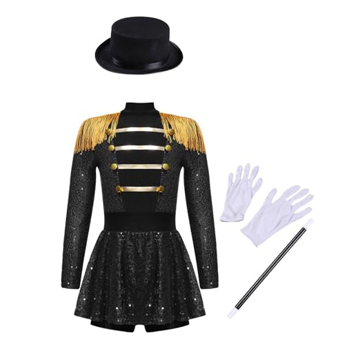 Jugaoge Mädchen Pailetten Zirkusdirektor Kleid Langarm Militärische Jacke und Rock + Gentleman Zauberer Hut mit Weiße Handschuhe und Zauberstab Schwarz 122-128 Jugaoge Mädchen Pailetten Zirkusdirektor Kleid Langarm Militärische Jacke und Rock + Gentleman Zauberer Hut mit Weiße Handschuhe und Zauberstab Schwarz 122-128 von Jugaoge