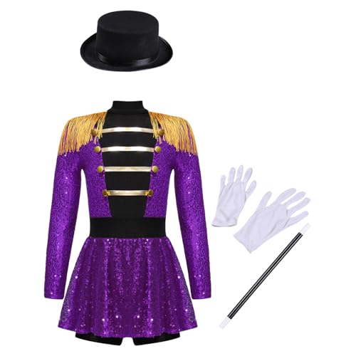 Jugaoge Mädchen Pailetten Zirkusdirektor Kleid Langarm Militärische Jacke und Rock + Gentleman Zauberer Hut mit Weiße Handschuhe und Zauberstab Violett 158-164 Jugaoge Mädchen Pailetten Zirkusdirektor Kleid Langarm Militärische Jacke und Rock + Gentleman Zauberer Hut mit Weiße Handschuhe und Zauberstab Violett 158-164 von Jugaoge