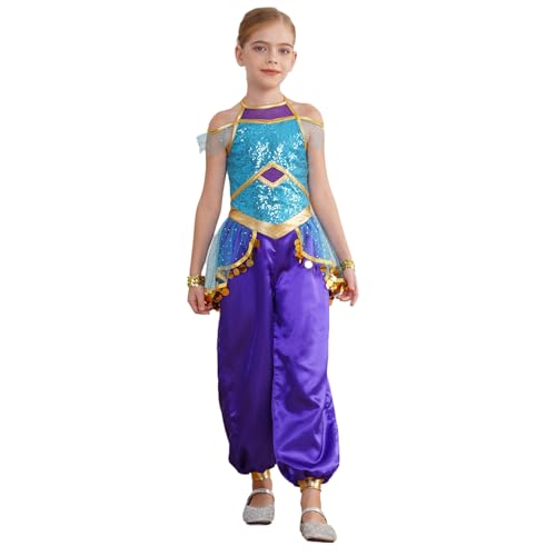 Jugaoge Mädchen Prinzessin Kostüm Pailletten Jumpsuit Neckholder Overall mit Satin Weites Bein Hose + Armbändern Bauchtanz Tanzbekleidung Blau 170 Jugaoge Mädchen Prinzessin Kostüm Pailletten Jumpsuit Neckholder Overall mit Satin Weites Bein Hose + Armbändern Bauchtanz Tanzbekleidung Blau 170 von Jugaoge