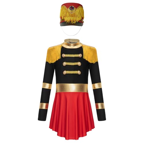 Jugaoge Mädchen Zirkus Ringmaster Uniformen Langarm Tutu Kleid mit Soldatin Hut Militärische Hemd Zauberer Cosplay Outfits Schwarz B 110-116 von Jugaoge