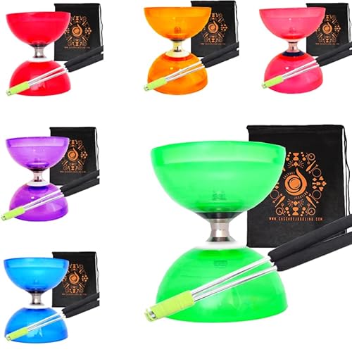 Juggle Dream Quartz Triple Bearing Clutch Diabolo Set with Aluminum 'Metal' Sticks, Diabolo String and Cascade Carry Bag (Green with Silver Handsticks) von Juggle Dream