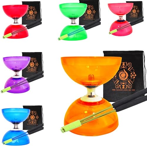 Juggle Dream Quartz Triple Bearing Clutch Diabolo Set with Aluminum 'Metal' Sticks, Diabolo String and Cascade Carry Bag (Orange with Gold Handsticks) von Juggle Dream