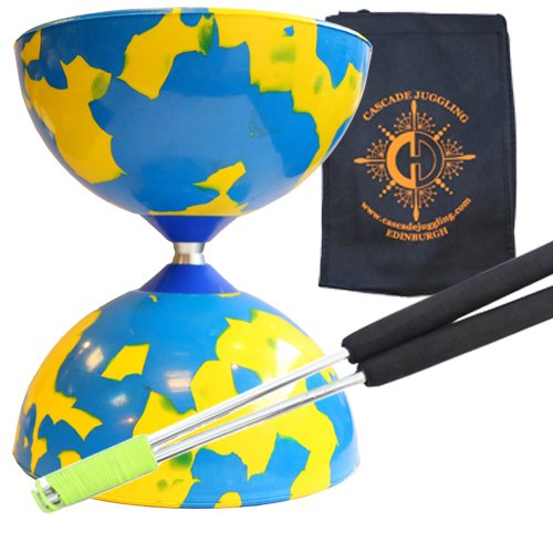 Diablo Diabolo-Set aus Gummi, mit Aluminium-Stäben und Tragetasche, Blau und Gelb Diablo Diabolo-Set aus Gummi, mit Aluminium-Stäben und Tragetasche, Blau und Gelb von Juggle Dream