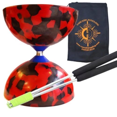 Diabolo Diabolo mit Aluminium 'Metall' Stäben und Tragetasche - Gummi Diablo Set Rot & Schwarz von Juggle Dream