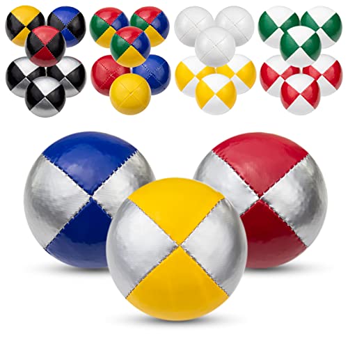 Juggle Dream 3X Pro Thud Jonglierbälle - Set mit 3 professionellen Jonglierbällen mit kostenlosem Online-Lernvideo, perfekt für Anfänger und Experten (Silber/Blau, Silber/Rot, Silber/Gelb) von Juggle Dream