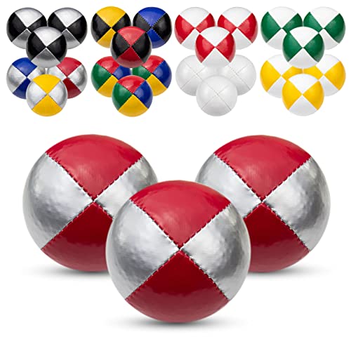 Juggle Dream 3X Pro Thud Jonglierbälle - Set mit 3 professionellen Jonglierbällen mit kostenlosem Online-Lernvideo, perfekt für Anfänger und Experten (Silber/Rot) von Juggle Dream