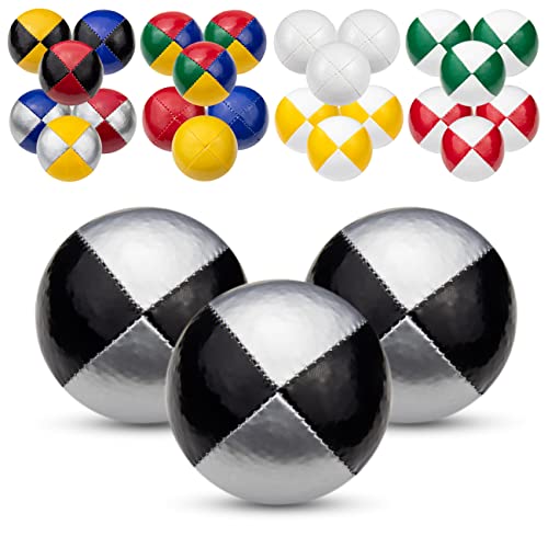 Juggle Dream 3X Pro Thud Jonglierbälle - Set mit 3 professionellen Jonglierbällen mit kostenlosem Online-Lernvideo, perfekt für Anfänger und Experten (Silber/Schwarz) von Juggle Dream