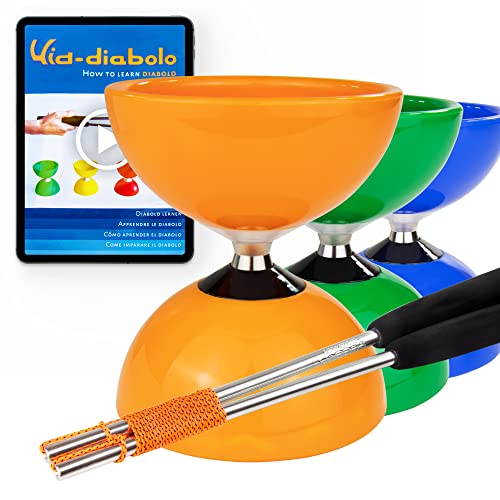 Juggle Dream Carousel Diabolo Jonglier-Set - Dreifach-Kugellagerachse - mit Aluminiumstäben und Online-Lernvideo - Jonglieren (Orange) von Juggle Dream