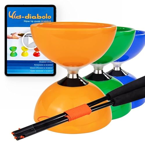Juggle Dream Carousel Diabolo Jonglierset - Dreifach-Kugellagerachse - mit Superglas-Handstäben und Online-Lernvideo - Jonglieren (Orange) von Juggle Dream