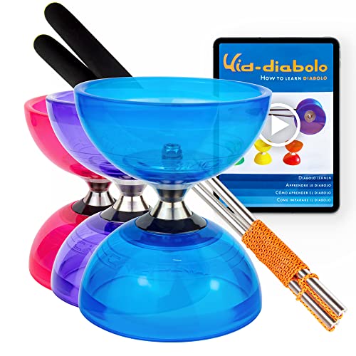 Juggle Dream Cyclone Quartz Diabolo Jonglierset – Freiläufer mit Kugellager Profi-Diabolo inkl. Aluminiumstäbe, Online-Lernvideo – Jonglierspielzeug (Blau) von Juggle Dream