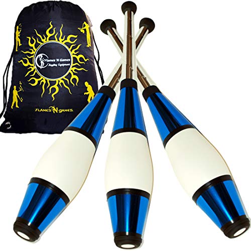 Juggle Dream Euro PRO Jonglierkeulen 3er-Set (Blau) Jonglier Keulen Training Set + Flames N Games Reisetasche! Große Keulenjonglage Set für Kinder & Erwachsene! von Juggle Dream