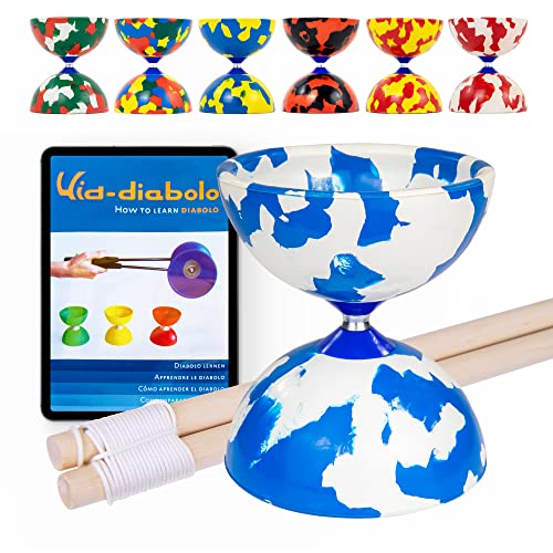 Juggle Dream Jester Diabolo Jonglierset – Fester Achse Profi-Diabolo mit Hölzernen Handstäben, Online-Lernvideo – Jonglierspielzeug (Blau/Weiß) von Juggle Dream