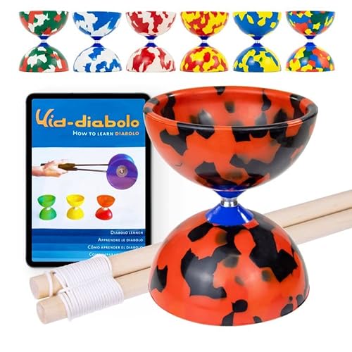 Juggle Dream Jester Diabolo Jonglierset – Fester Achse Profi-Diabolo mit Hölzernen Handstäben, Online-Lernvideo – Jonglierspielzeug (Schwarz/Rot) von Juggle Dream