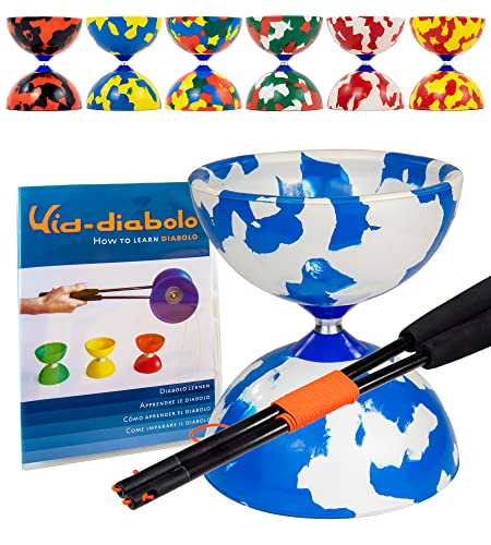 Juggle Dream Jester Diabolo Jonglierset – Fester Achse Profi-Diabolo mit Superglass-Handstäben, Online-Lernvideo – Jonglierspielzeug (Blau/Weiß) von Juggle Dream