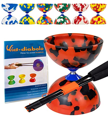 Juggle Dream Jester Diabolo Jonglierset – Fester Achse Profi-Diabolo mit Superglass-Handstäben, Online-Lernvideo – Jonglierspielzeug (Schwarz/Rot) von Juggle Dream