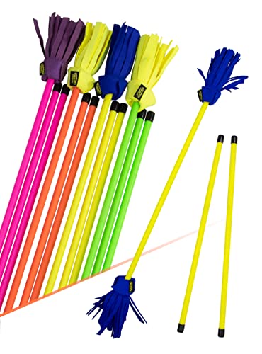 Juggle Dream Neo Flowerstick Set inkl. Handstäbe. Fiberglasstock, Silicone Grip, Wildlederfransen. Jonglier Flower Stick (Gelb/Blau) von Juggle Dream