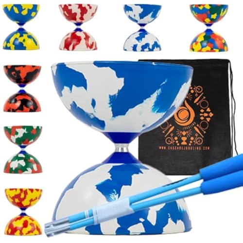 Juggle Dream and Cascade Narren Diabolo Set mit Faserstäbchen, Diabolo String - Pro Medium Gummi Diablo Set mit Cascade Tragetasche (Blau und Weiß) von Juggle Dream