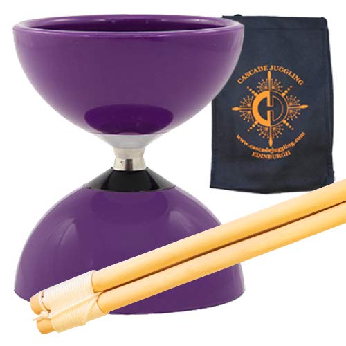 Karussell-Lager Diabolo Set – Kinder, Fast Bearing Diablo mit Holzstäben, Pro String und Cascade Jongliertasche (lila) von Juggle Dream