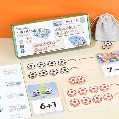 Juguan Mathematik-Lernspielzeug, Zahlen-Lernset mit Fußball-Design, Holzspiel für Kinder ab 36 Monate, Hand-Auge-Koordination und Rechnen von Juguan