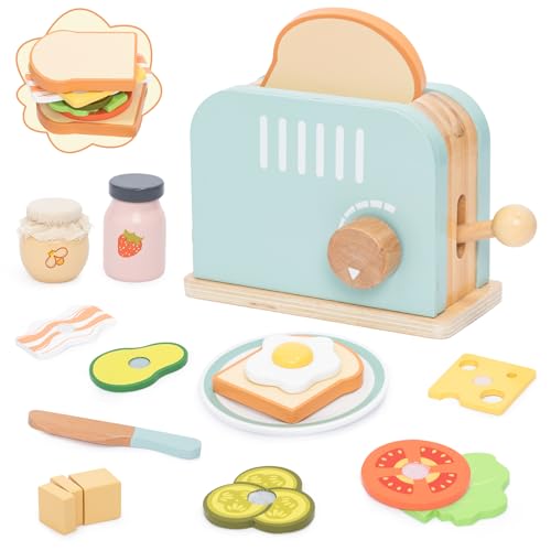 Pop-Up-Toaster, Spielküchen-Set, 17-teiliges Spielnahrungszubehör für Kleinkinder, frühes Lernen, Frühstücksspielset, Spielzeug, Geschenk für Kleinkinder, Mädchen und Jungen Pop-Up-Toaster, Spielküchen-Set, 17-teiliges Spielnahrungszubehör für Kleinkinder, frühes Lernen, Frühstücksspielset, Spielzeug, Geschenk für Kleinkinder, Mädchen und Jungen von JugueteLand