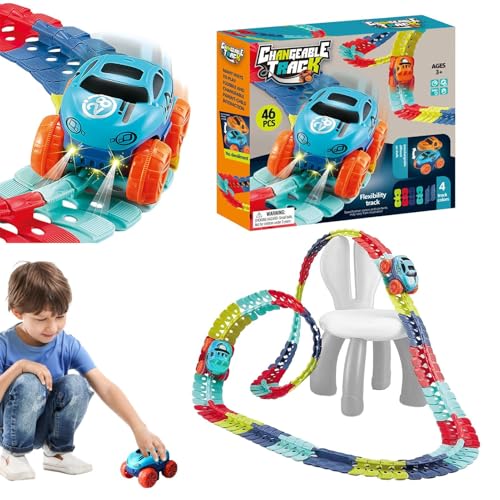 Autorennbahn Autorennbahn Rennbahn Auto Spielset, Tracks Rennbahn Racetrack Spielset Mit LED Light Lustig Für Kinder Ab 3 Jahre Alt von Jukeoiu