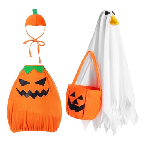 Halloween Kostüm Kürbis, Damen Herren Lustige Kostüm Erwachsene Mit Kürbishut, Candy Bag Und Gläser Kürbis Cosplay Party Kleidung, Karnevals-Kostüme Für Erwachsene, Fasching, Kostümparty, Unise von Jukeoiu
