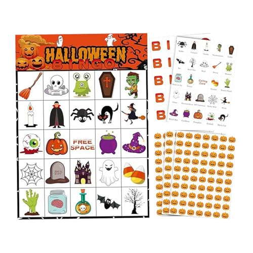 Jukeoiu Halloween Bingo Spielkarten - Papier Bingo Karten Für Unterrichtsaktivitäten | Interaktives Lernspiel Für Alle Altersgruppen von Jukeoiu