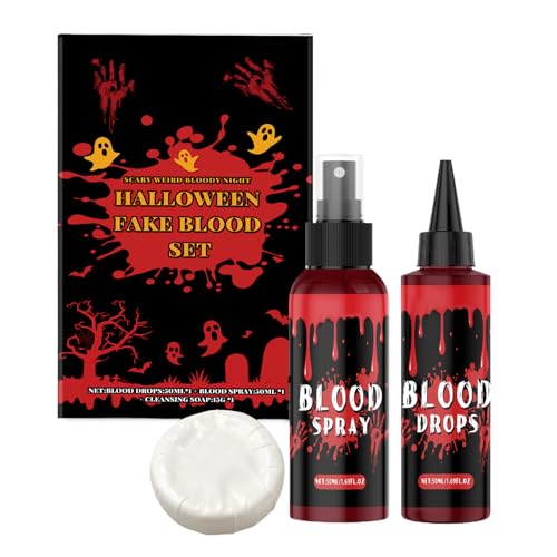 Jukeoiu Waschbare Kunstblut - Waschbares Rotes Halloween Kunstblut Makeup Set,Realistisches Cosplay Splatter Spray SFX Grusel Makeup Kit Kostümzubehör Für Halloween Verkleidung Jukeoiu Waschbare Kunstblut - Waschbares Rotes Halloween Kunstblut Makeup Set,Realistisches Cosplay Splatter Spray SFX Grusel Makeup Kit Kostümzubehör Für Halloween Verkleidung von Jukeoiu