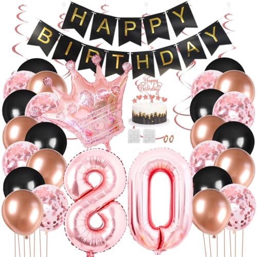 Juland 80. Geburtstag Deko Männer Frauen Schwarz Rose Gold Geburtstagsdeko Mädchen Junge Happy Birthday Banner 80 Jahre Geburtstag Nummer Folienballons Krone Konfetti Luftballons Tortenaufsatz Juland 80. Geburtstag Deko Männer Frauen Schwarz Rose Gold Geburtstagsdeko Mädchen Junge Happy Birthday Banner 80 Jahre Geburtstag Nummer Folienballons Krone Konfetti Luftballons Tortenaufsatz von Juland