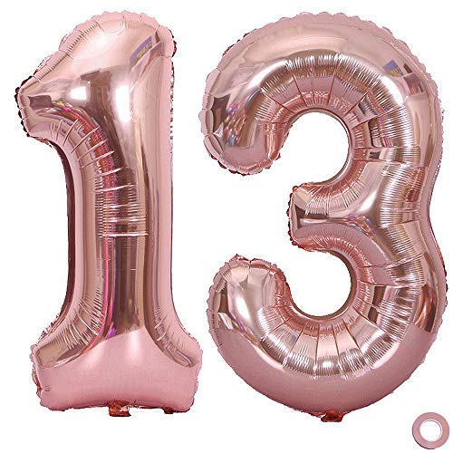 Juland Luftballon Zahl 13. Geburtstag XXL Riesen Folienballon Zahl Rosegold Geburtstag Folienballon Helium Folie Pinke Luftballons für Geburtstag Jubiläum 40 Zoll - Riesenzahlen #13 von Juland