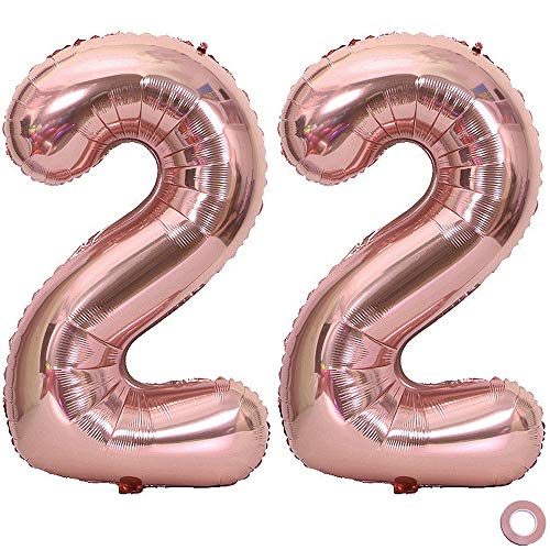 Juland Luftballon Zahl 22 Rosegold Geburtstag Folienballon Helium Folie Pinke Luftballons für Geburtstag Jubiläum 40 Zoll XXL- Riesenzahlen #22 von Juland
