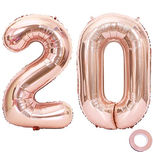 Juland Luftballons 20. Geburtstag XXL Riesen Folienballon Zahl 20 Rose Gold Nummer für Geburtstagsfeierdekorationen - 40-Zoll-Riesen-Jumbo von Juland