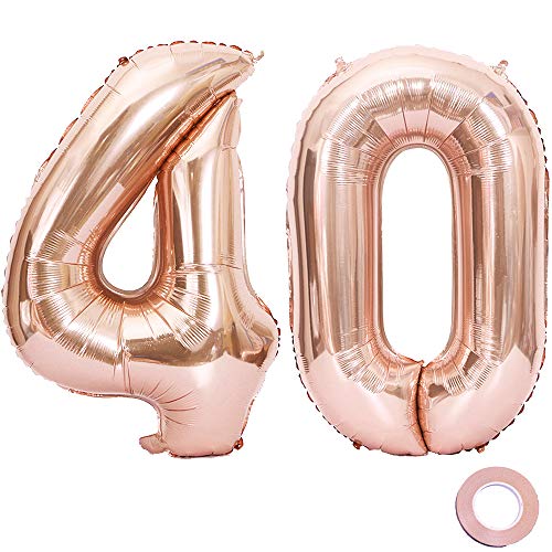 Juland Luftballons 40. Geburtstag XXL Riesen Folienballon Zahl 40 Rose Gold - Große Folienmylar-Ballons 40-Zoll-Riesen-Jumbo-Zahl für Geburtstagsfeierdekorationen von Juland