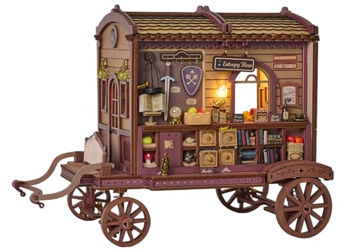 Julrrimg Book Nook with LED Light – Miniatur Haus 3D Puzzle, Book Nook Kit Bücherregal Dekoration, Magische Kutsche, Geschenk für Erwachsene Jugendliche von Julrrimg