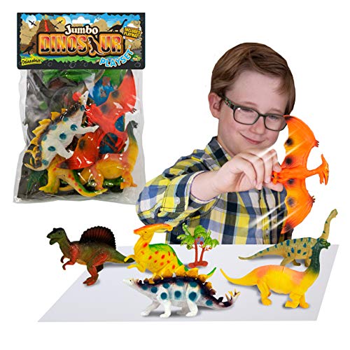 Deluxebase Jumbo Playset - Dinosaurier Große Dino Spielzeugset. Tasche mit große Dino Spielzeugen wie Stegosaurus, Pterodactly und Spinosaurus. Perfekt Spielzeug für Jungen und Mädchen von Deluxebase