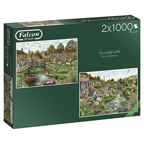 Jumbo Spiele Falcon Puzzle 2 x 1000 Teile - Village Life – ab 12 Jahren – Landschaftspuzzle von Jumbo Puzzles