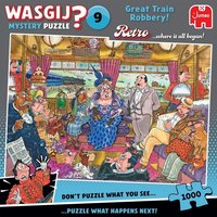 Jumbo 1110100504 - Wasgij Retro Mystery 9, Great Train Robbery!, Großer Zugraub!, Comic-Puzzle, 1000 Teile von Jumbo Spiele