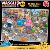 Jumbo 1110100505 - Wasgij Original 46, Middle Aisle Madness!, Parkplatz-Wahnsinn, Comic-Puzzle, 1000 Teile von Jumbo Spiele