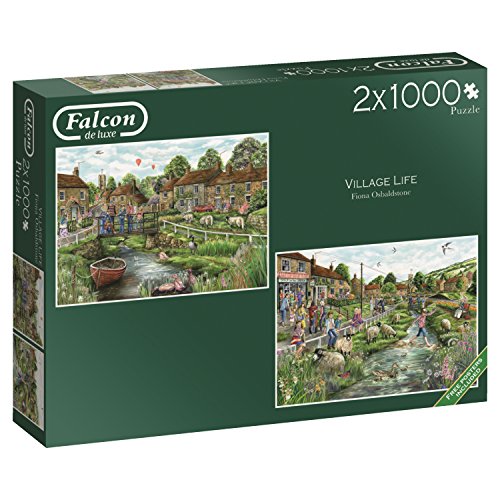 Jumbo Spiele Falcon Puzzle 2 x 1000 Teile - Village Life – ab 12 Jahren – Landschaftspuzzle von Jumbo