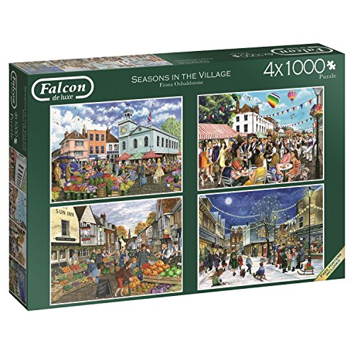 Jumbo 11226 Seasons in The Village Puzzle, 4 x 1000 Teile, Mehrfarbig von Jumbo Spiele
