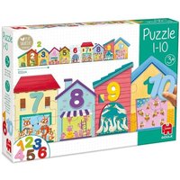 Goula 55260 - Häuserzeile, Puzzle 1-10, Holz, Zahlenpuzzle, Lernspiel, 29-teilig von Jumbo Spiele
