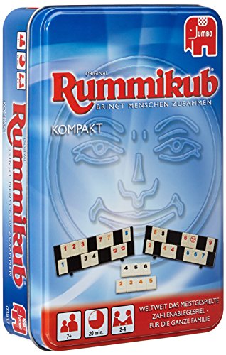 Jumbo Spiele Original Rummikub Kompakt in Metalldose - der Spieleklassiker unter den Gesellschaftsspielen für unterwegs für Erwachsene und Kinder ab 7 Jahren von Jumbo