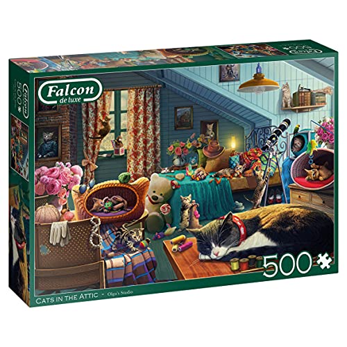 Falcon 11300 Cats in The Attic-500 Teile de Luxe Katzen Puzzlespiel, Mehrfarben von Falcon