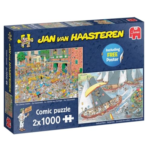Jumbo Spiele 1110100037 Jan Van Haasteren Der Käsemarkt + Die Segelregatta 2x1000 Teile Puzzle von Jumbo