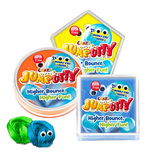 JUMPUTTY Springknete Hüpfknete Bunte Kinderknete Knetmasse 15g Dose Jump Knete Kinderparty Geschenk 18675, 5 Farben von Jumputty