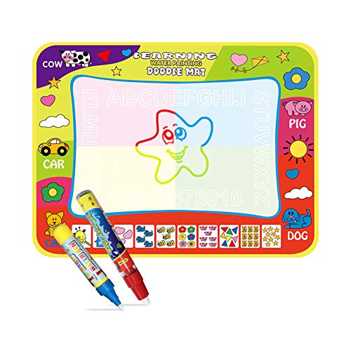 JAYSRIS Wasser Doodle Matte,Wasser Zeichnen Malmatte mit 3 Magic Stifte und Stempelset,Aqua Drawing Painting Matte für Kinder Baby Toddler(80x60cm) von JAYSRIS